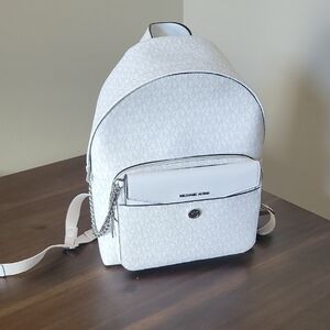 Michael Kors White Leather Backpack Minimalist Design